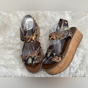 Franco Sarto Snake Print Platform Sandals Women’s Ankle Strap Comfort Wedge